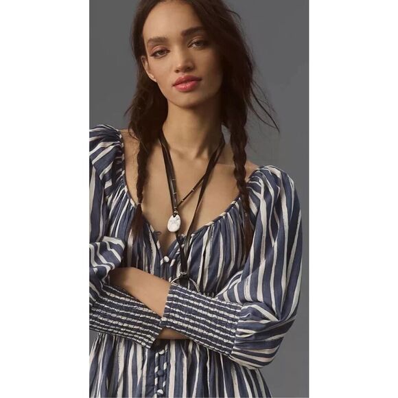 Anthropologie Striped Midi Dress in Navy and White - Picture 5 of 13